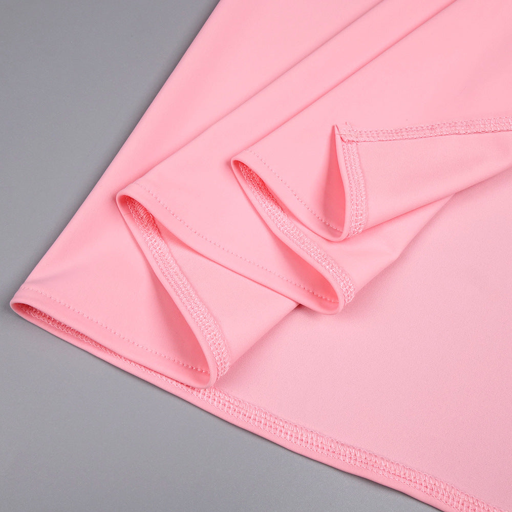 bess One-shoulder slant neck pleated maxi dress in pink
