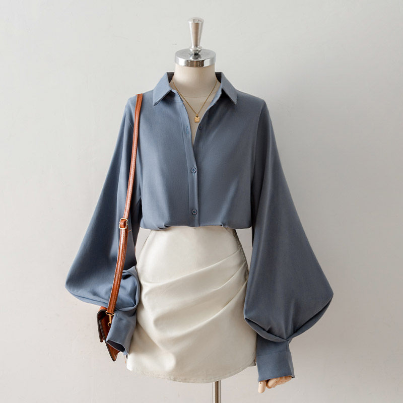 Lantern Sleeve Point Collar Blouse