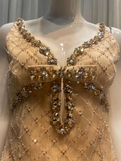 mona Embellished Rhinestone Sequin Mini Dress in yellow