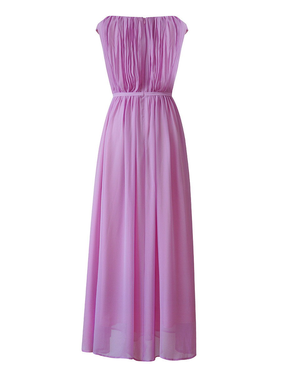 pink one-shoulder pleated dress