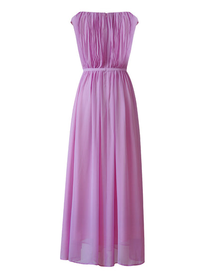 pink one-shoulder pleated dress
