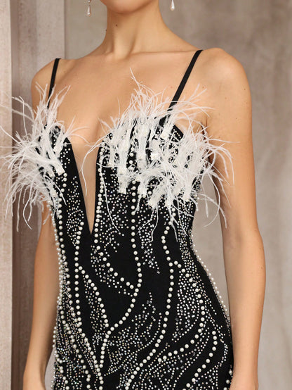 zenobia Pearl-embellished deep V-neck backless mini dress