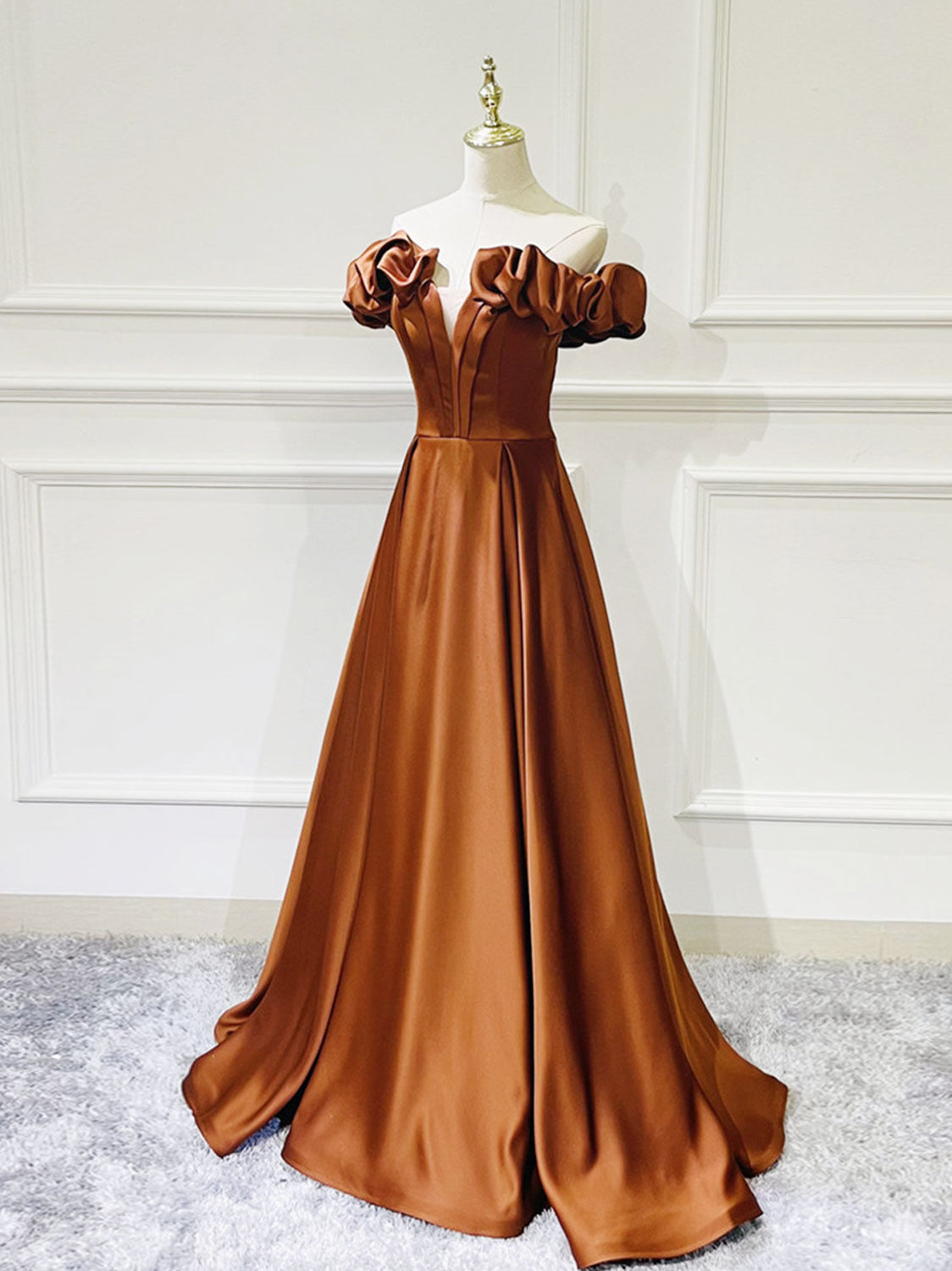 A-Line Off Shoulder Satin Dress