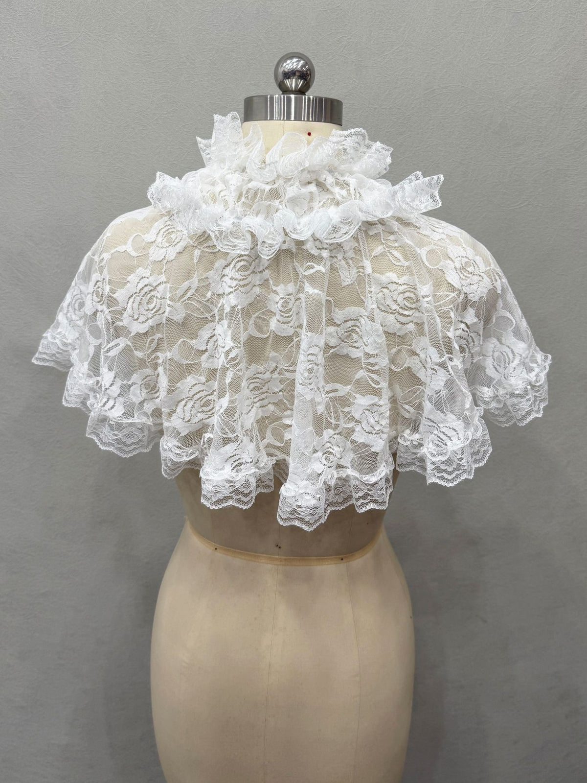 Rose Floral Lace Ruffle High Neck Short Cape Shrug