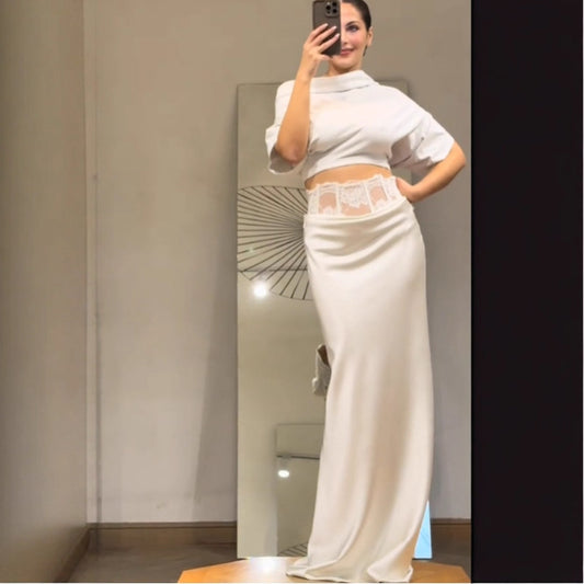 Lace Waist Draped Satin Maxi Skirt