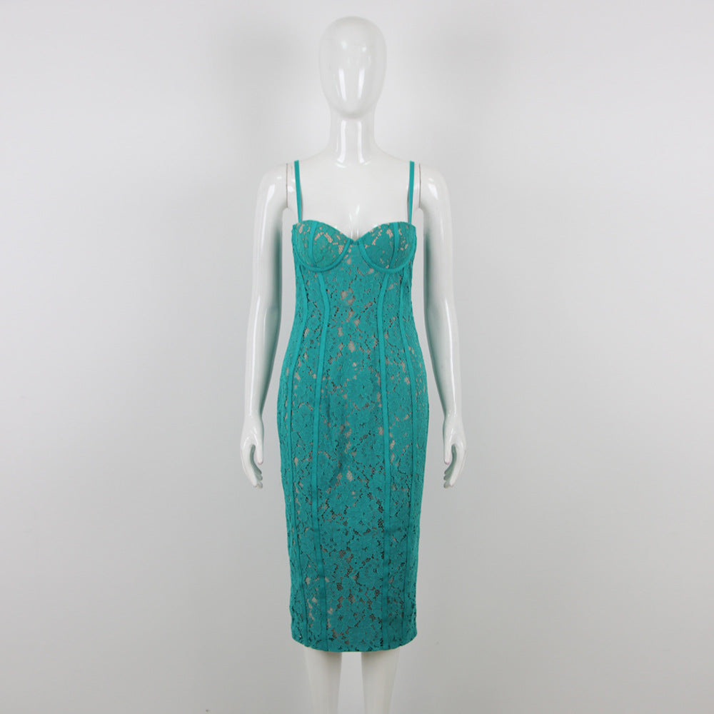 STRAPPY LACE MIDI DRESS