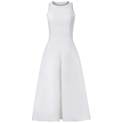 AVA Rhinestone Sleeveless Full Skirt Dress-White