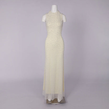 Pearl tassel off-shoulder fishtail maxi dress - yellow