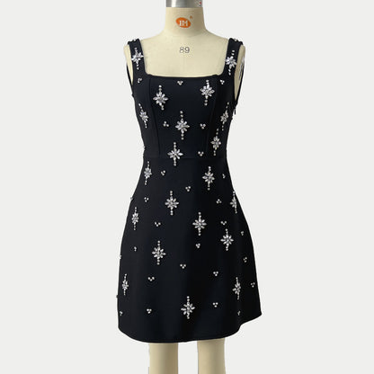 adora Sleeveless Diamond Bow Bandage Mini Dress in black
