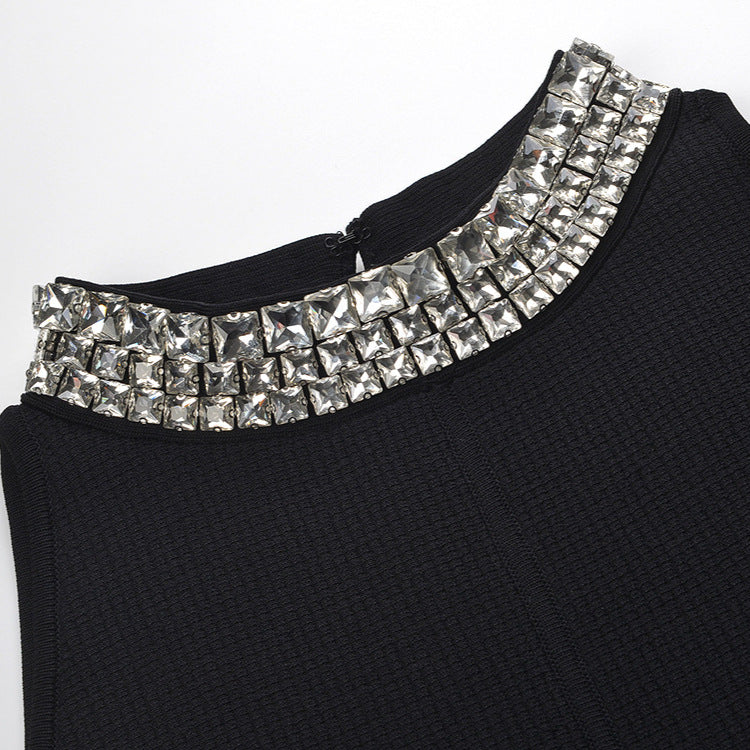 virginia Pearl Collar mini Dress in black