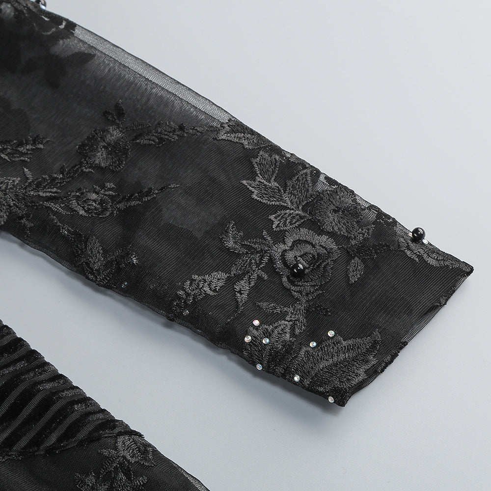 diamond three-dimensional flower jumpsuit in black