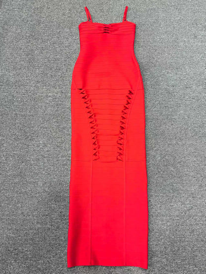 nancy hollow Bandage Maxi Dress in red