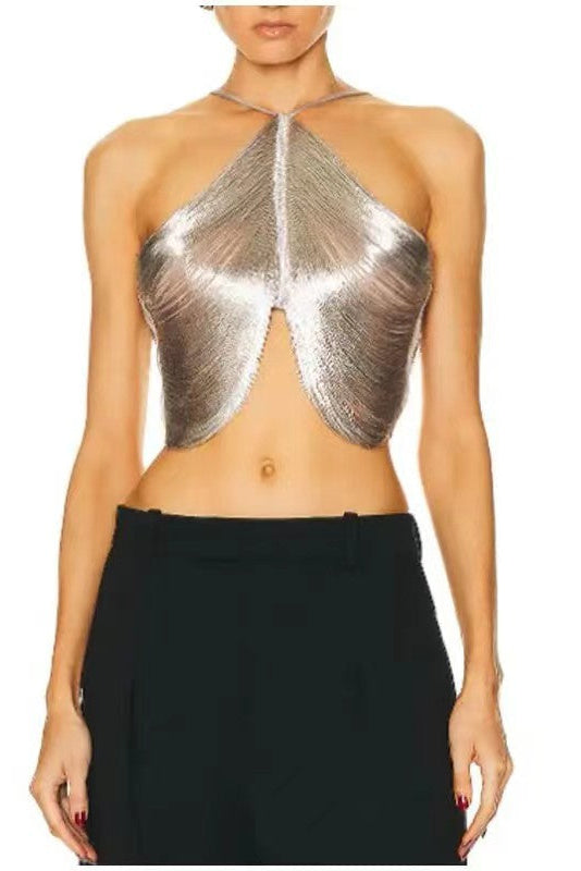 off shoulder camisole vest irregular fringed halterneck top