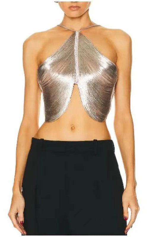 off shoulder camisole vest irregular fringed halterneck top