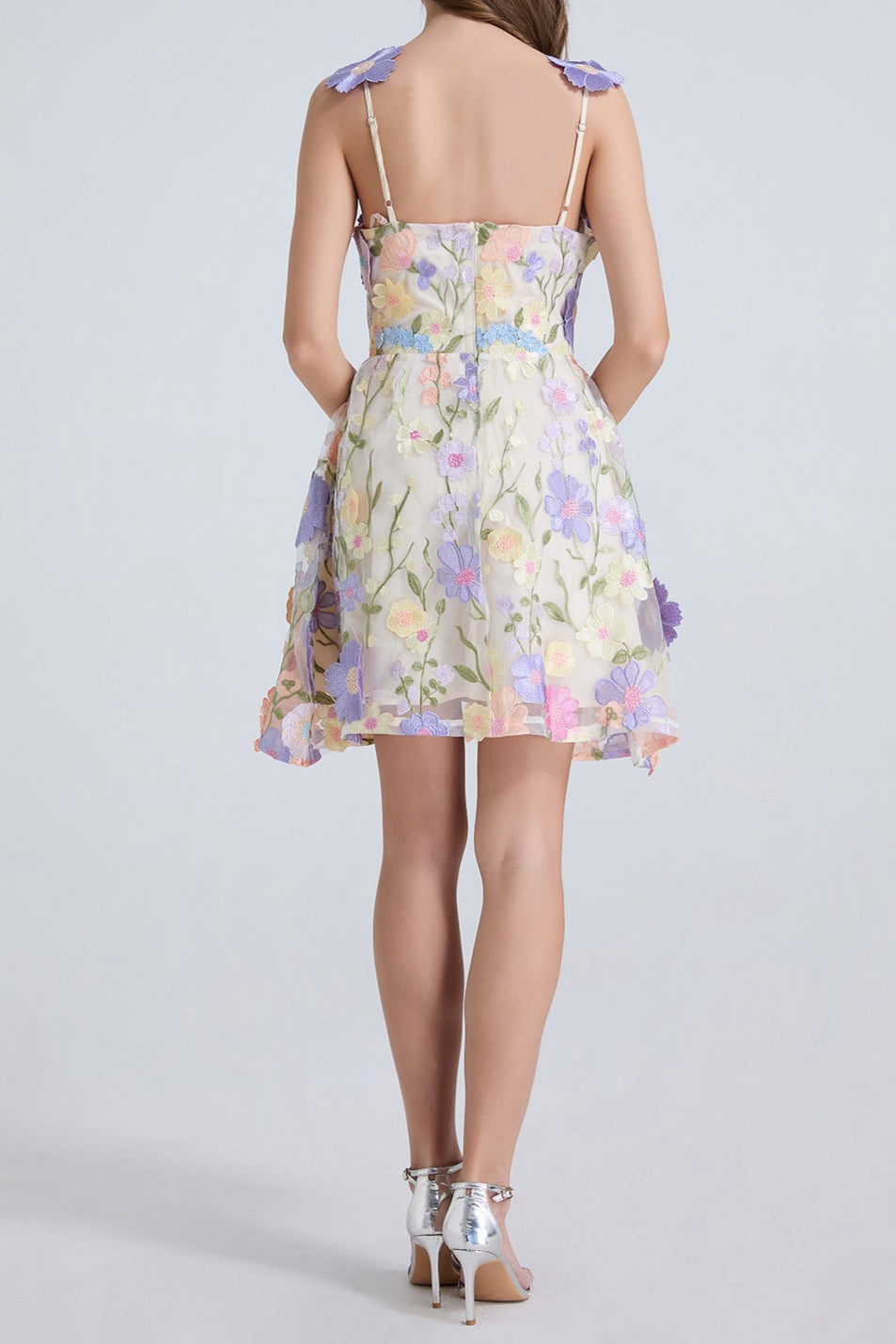 georgia 3d Floral Lace mini Dress in purple