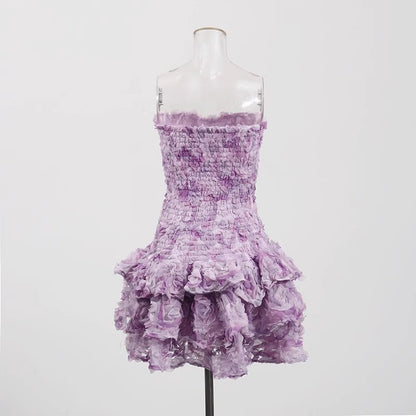 Lavender Organza Fit-and-Flare Mini Dress