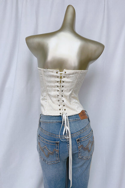 Brocade Satin Strapless Corset Top in white
