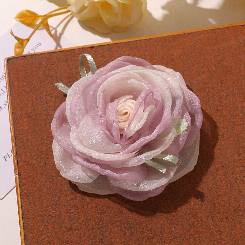 Spring Girl's Super Fairy Chiffon Flamed Edge Lace Rose Flower DIY 3D Corsage Claw Clip Headwear Clothing Accessories