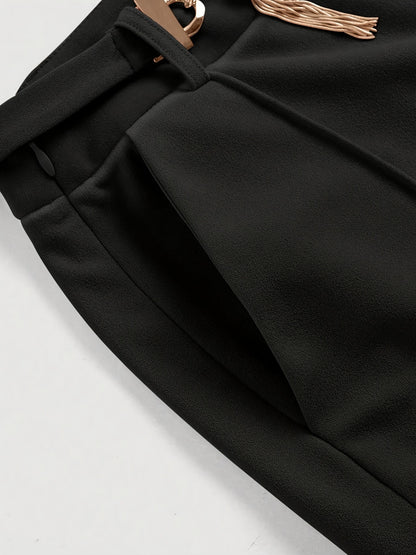 Chain Belt High Waist Flare Trousers