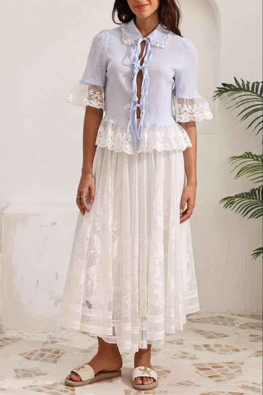 European and American cross-border foreign trade women's jacquard mesh A-line skirt French elegant commuting versatile breathable white skirt