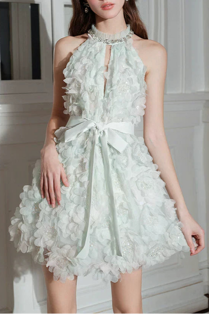 Pastel Green Ribbon Floral wedding guest bridal Dress