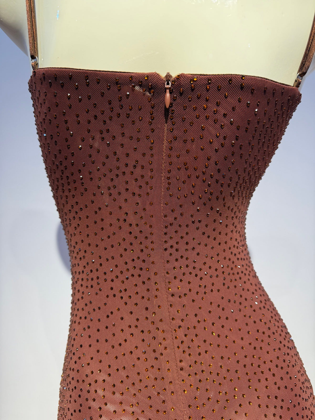 brown stretch knit with glitter overlay bodycon dress