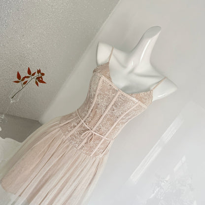 Alani Apricot Lace Mermaid Spaghetti Strap Tulle Dress