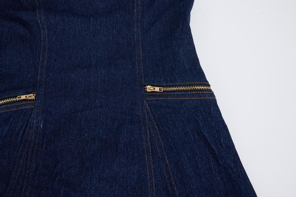 Dark Blue Denim Fit-and-Flare Midi Dress