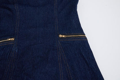 Dark Blue Denim Fit-and-Flare Midi Dress