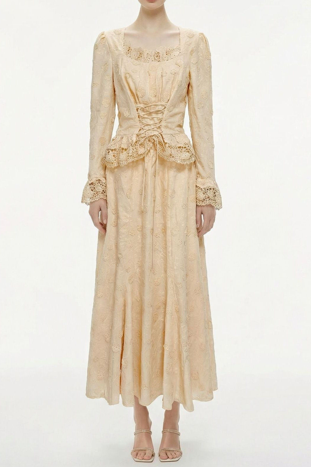 rebecca Floral Lace Blouse & Skirt Set in apricot
