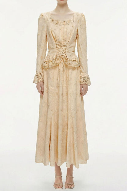 rebecca Floral Lace Blouse & Skirt Set in apricot