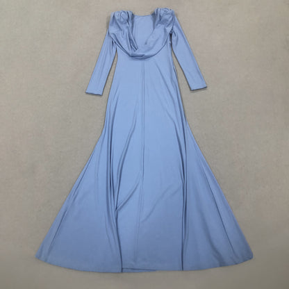 vicky Knitted long sleeves backless bodycon maxi dress in blue