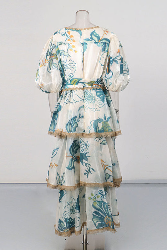 White Semi-Sheer Organza or Lightweight Silk A-Line Tiered Maxi Dress