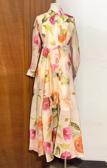 printed long sleeves strap dress