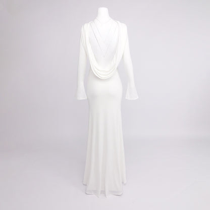 gloria DRAPED BACKLESS JERSEY MAXI DRESS in white