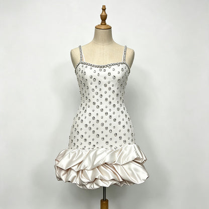 White Structured Crepe Bodycon Bubble Hem Dress