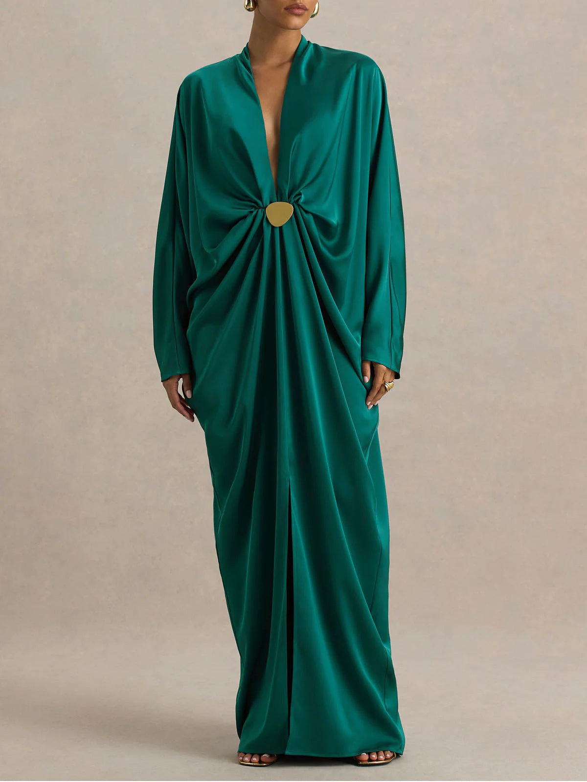 Satin Batwing Sleeve Maxi Kaftan Dress