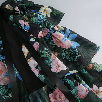 Tropical Floral Cutout High Low Tiered Maxi Dress