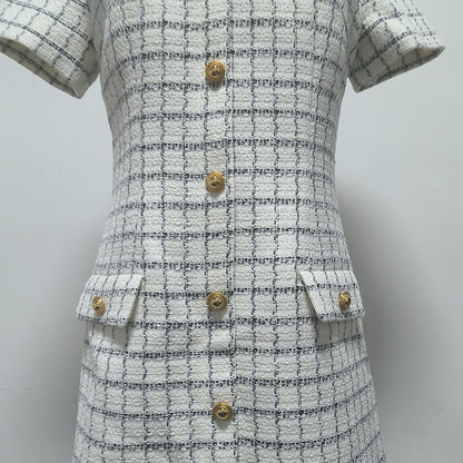 Decorative buttons Check Mini dress in white