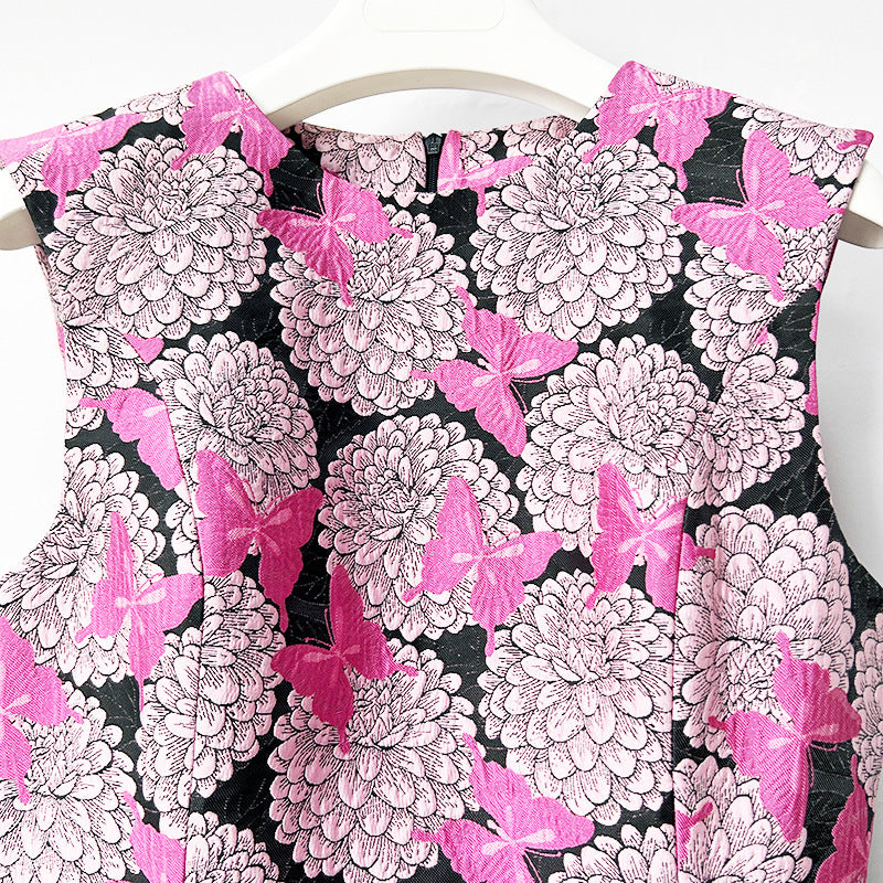 Pink Floral Butterfly Print Mini Dress