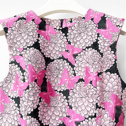 Pink Floral Butterfly Print Mini Dress