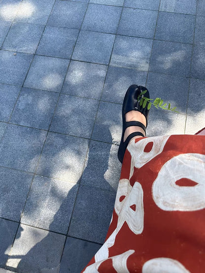 red A-line  hand-painted printed skirt