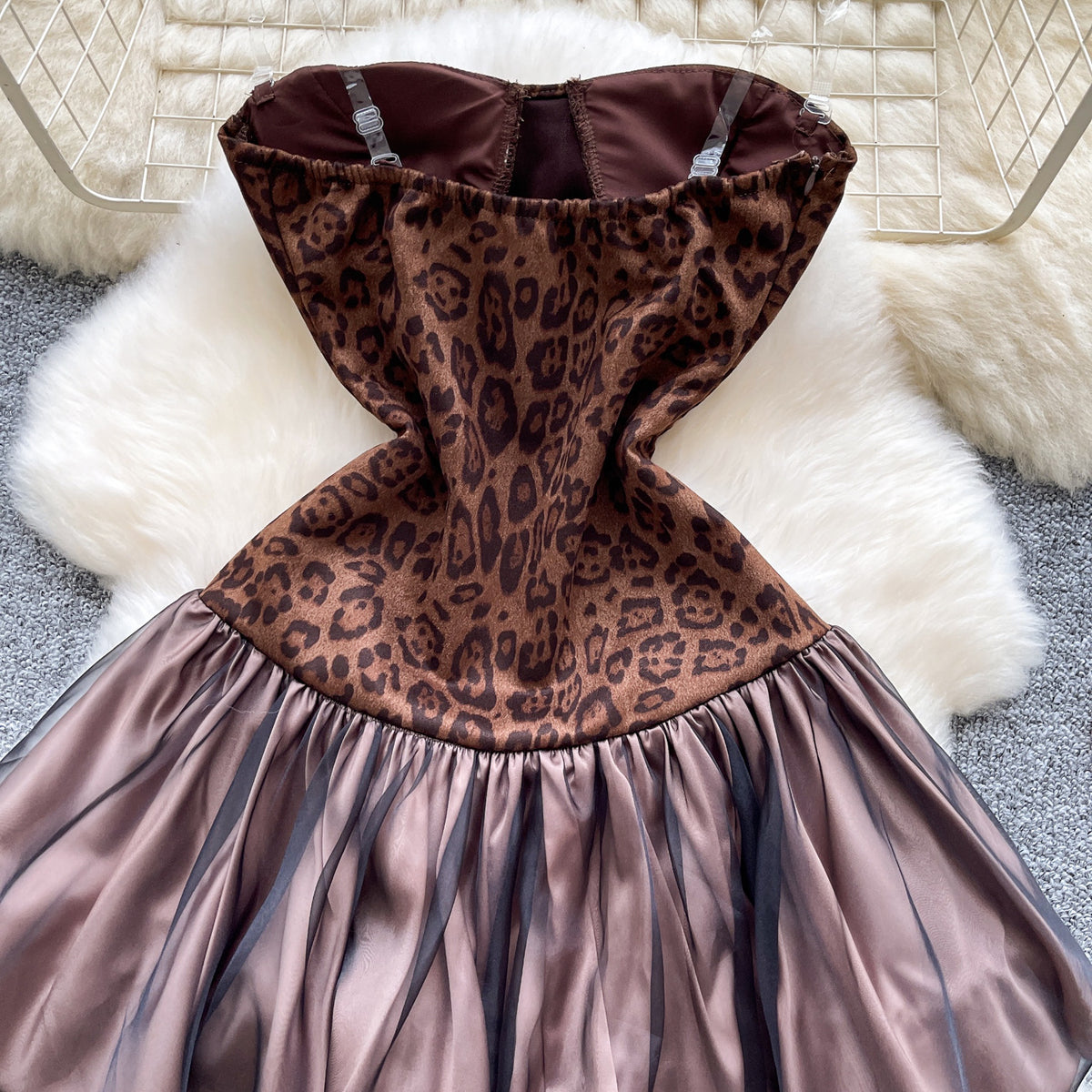 Brown Animal Print Fit-and-Flare Mini Dress