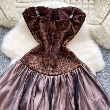 Brown Animal Print Fit-and-Flare Mini Dress