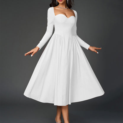 Long Sleeve Sweetheart Corset Flared Midi Dress