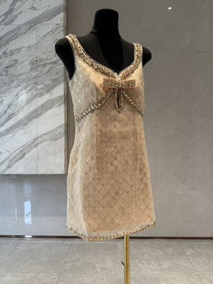 mona Embellished Rhinestone Sequin Mini Dress in yellow