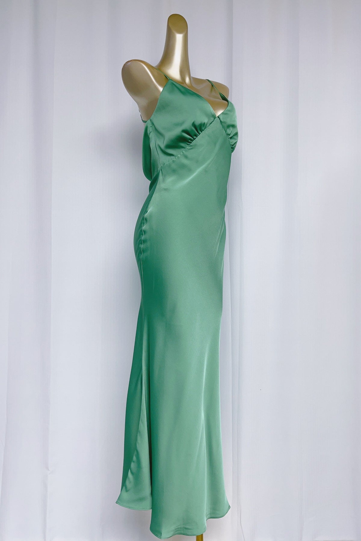 Vida Satin Midi Dress in Juniper Green