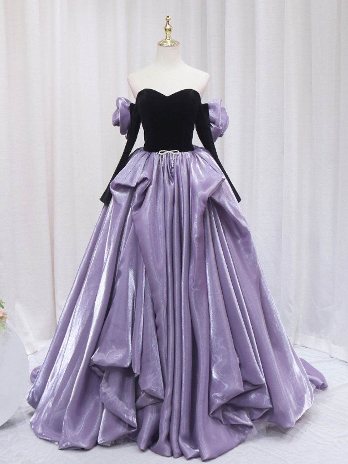 Purple/Black A-Line Long Prom Dresses