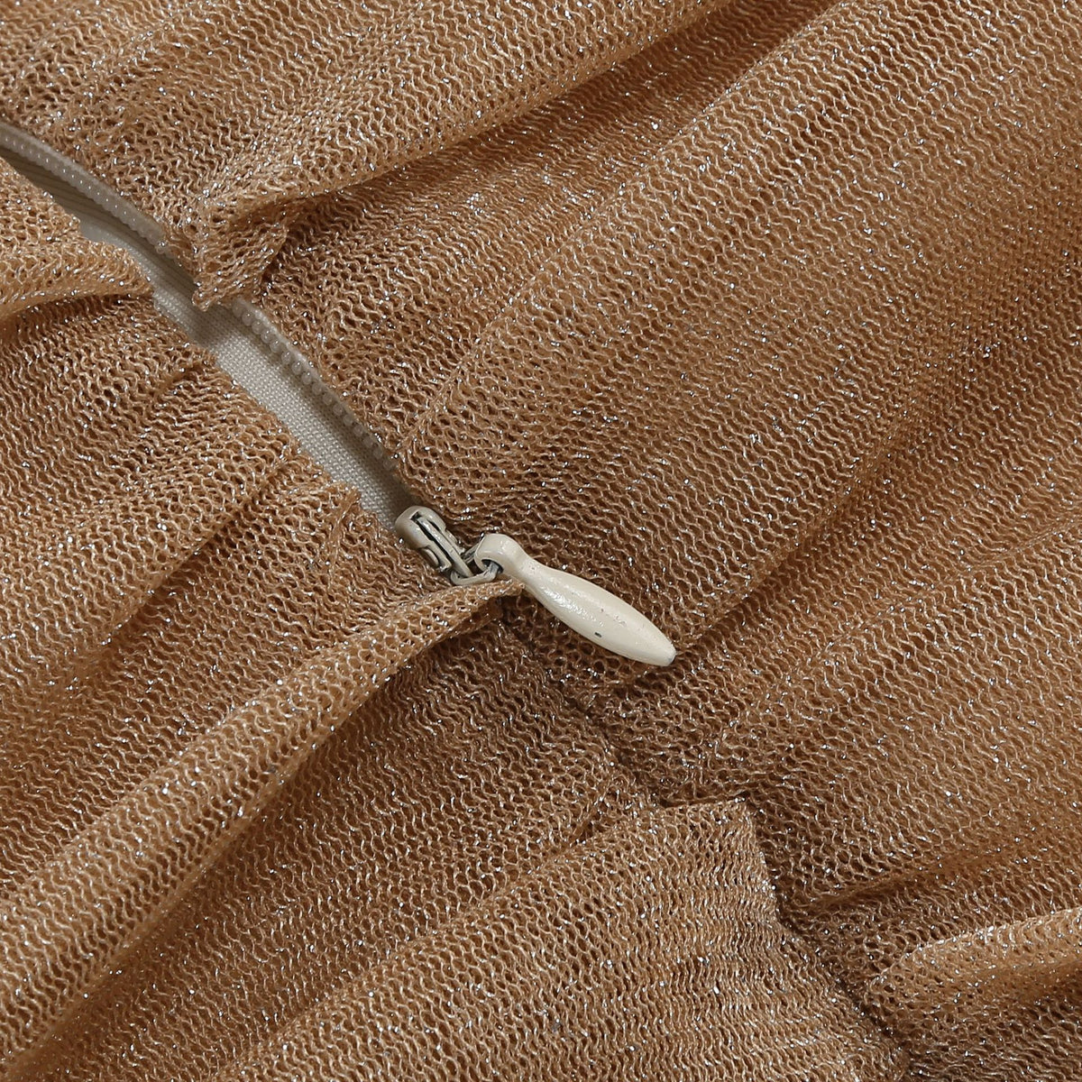 Beige Fine Stretch Knit Column Evening Gown