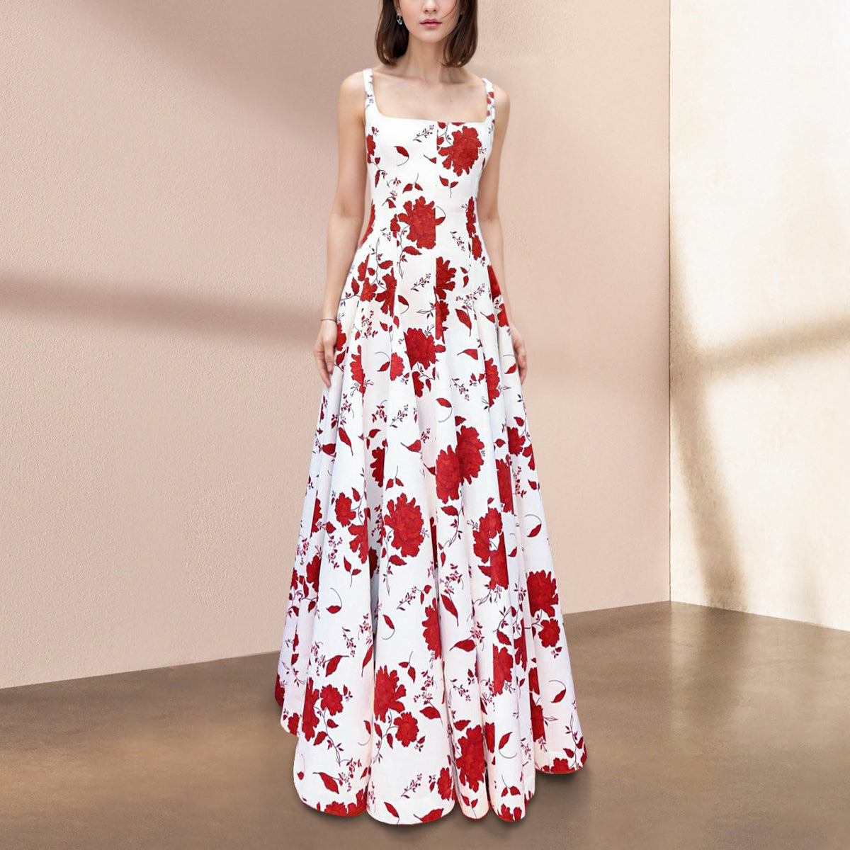 floral printed square neck maxi dress